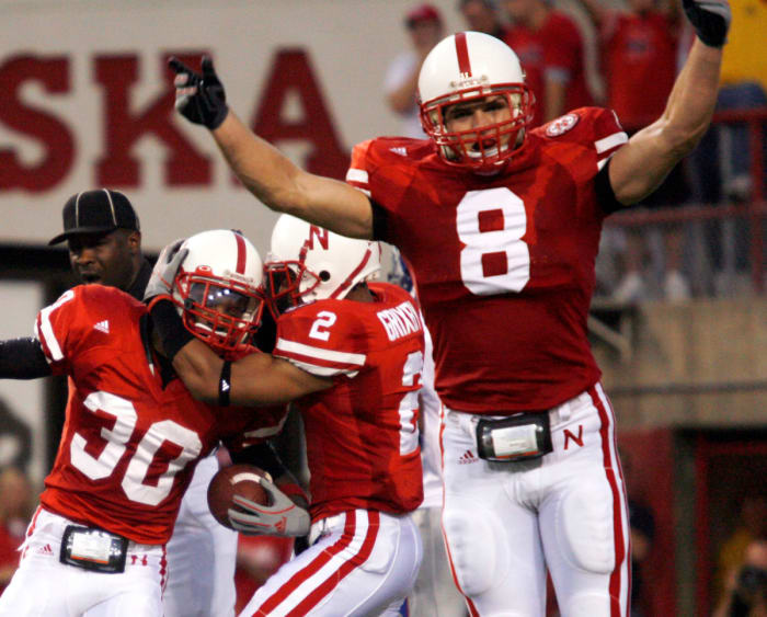 2006 Nebraska-Kansas football 2Q USATSI_2187127 Tierre Green and Andrew Shanle celebrate